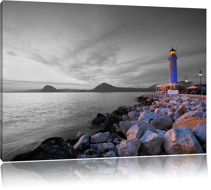 Romantischer Leuchtturm bei Ebbe schwarz/weiss Format: 100x70 auf Leinwand, XXL riesige Bilder ferti