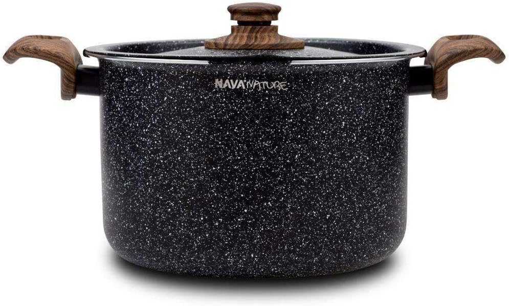 NAVA Kochtopf | 22 cm, 5L | Deckel mit Abseihfunktion | Granitbeschichtung | Für Gasherd und Indukti