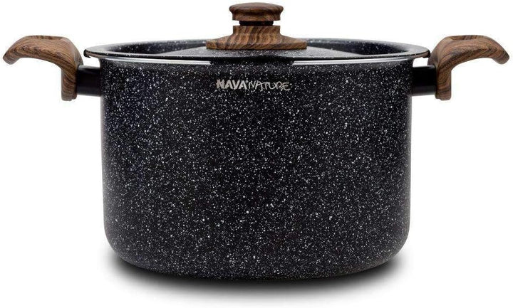 NAVA Kochtopf | 22 cm, 5L | Deckel mit Abseihfunktion | Granitbeschichtung | Für Gasherd und Indukti