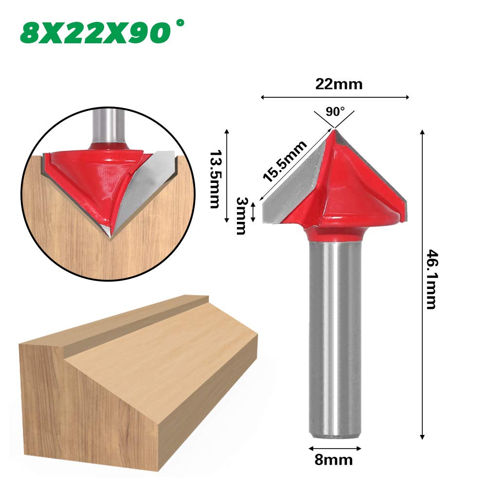BIGP 6 Stück 8mm Schaft 3D CNC V-nut Formfräsen Holzschneider Fräser Set 60° 90° 120° V Groove Route