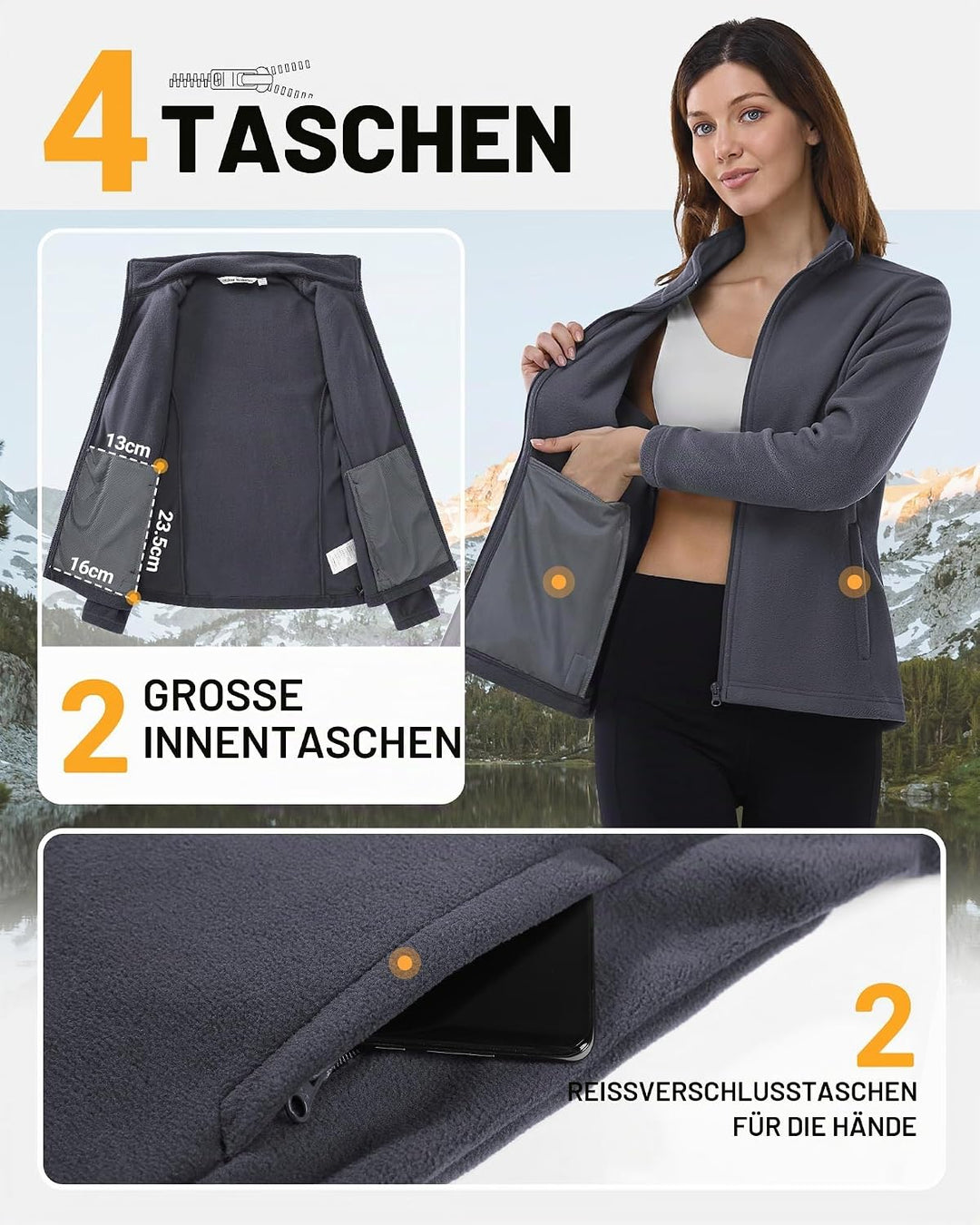 Outdoor Ventures Damen Fleecejacke mit Durchgehendem Reissverschluss Stehkragen Frauen Leichte Fleec