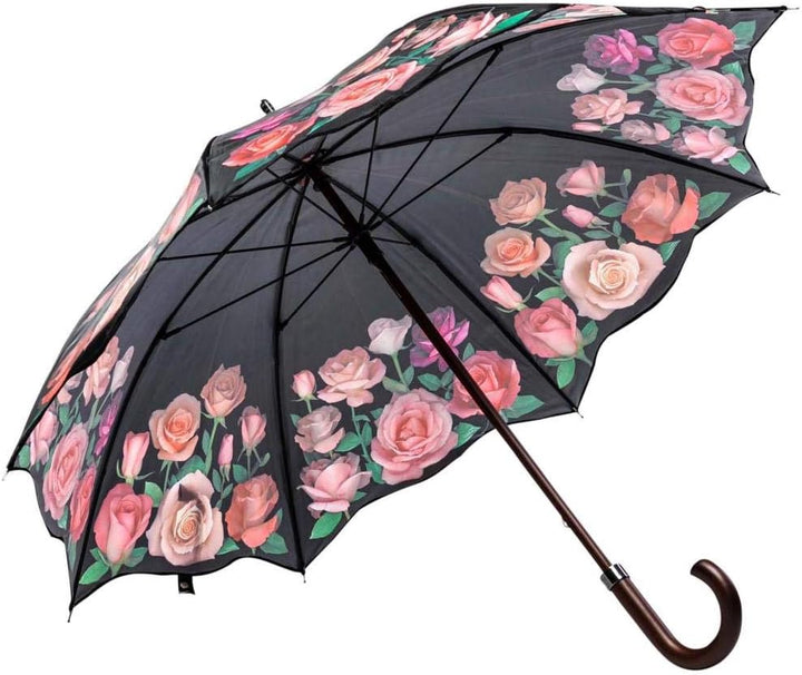 LUCKYWEATHER Regenschirm Stockschirm Damen Motiv Rosen I Stockregenschirm gross und stabil sowie hoc