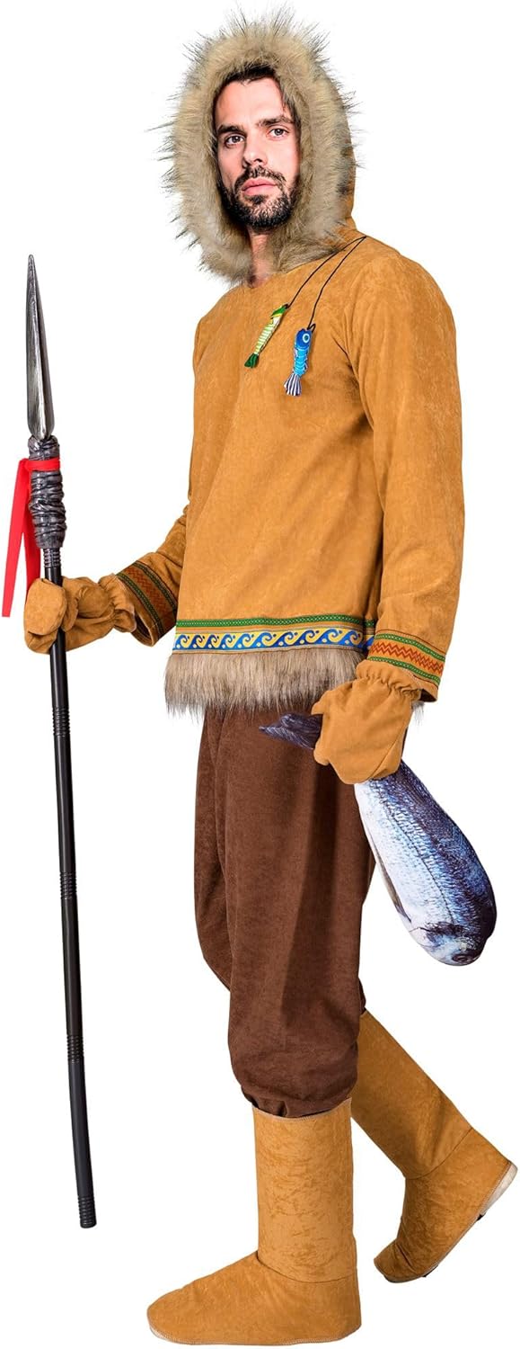 W WIDMANN MILANO Party Fashion - Inuit Kostüm für Herren, Oberteil mit Kapuze, Hose, Handschuhen & S