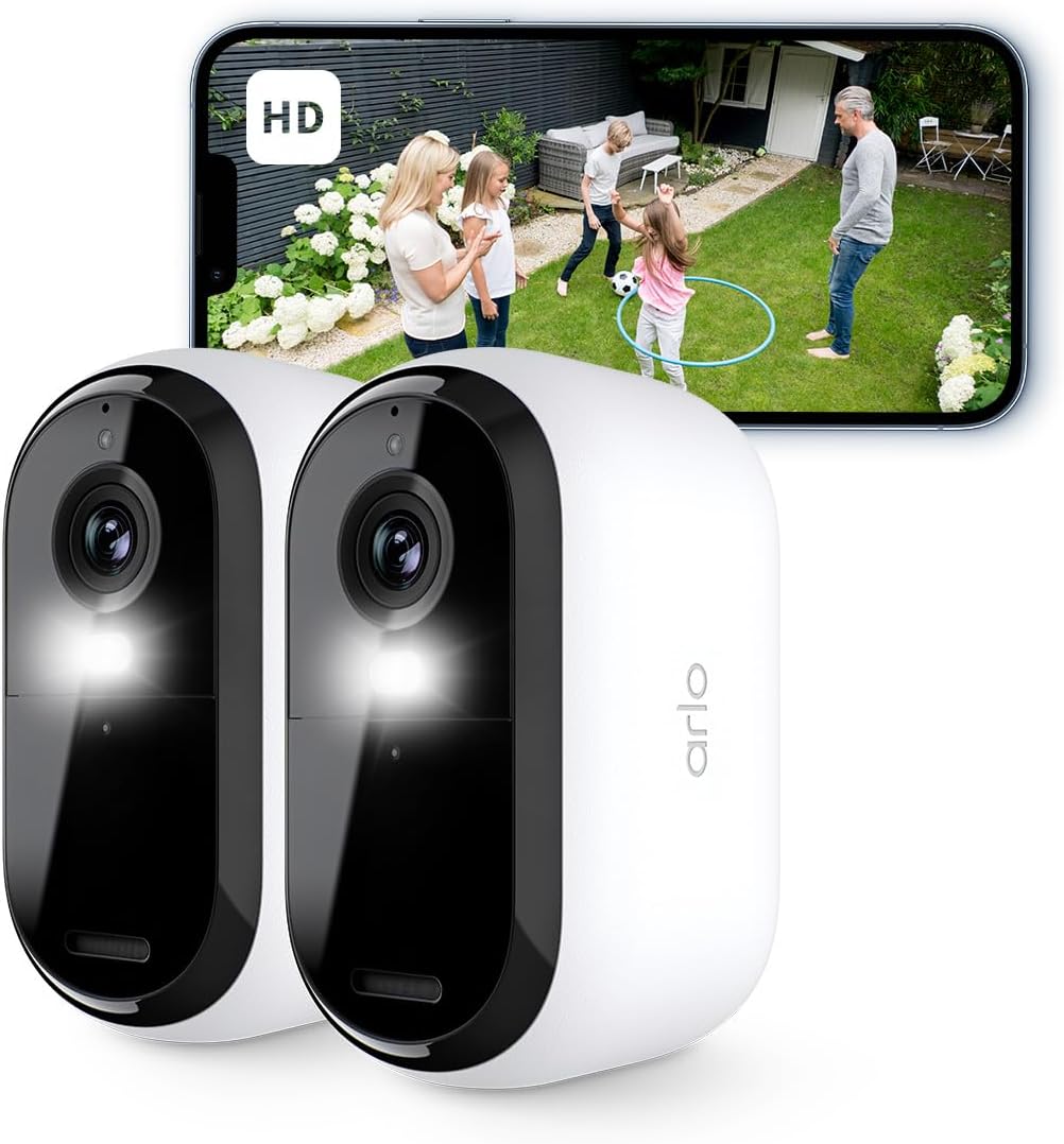 Arlo Essential 2 HD Akku Überwachungskamera Aussen WLAN, Kabellos, 1080p Video, Farbnachtsicht, Lich