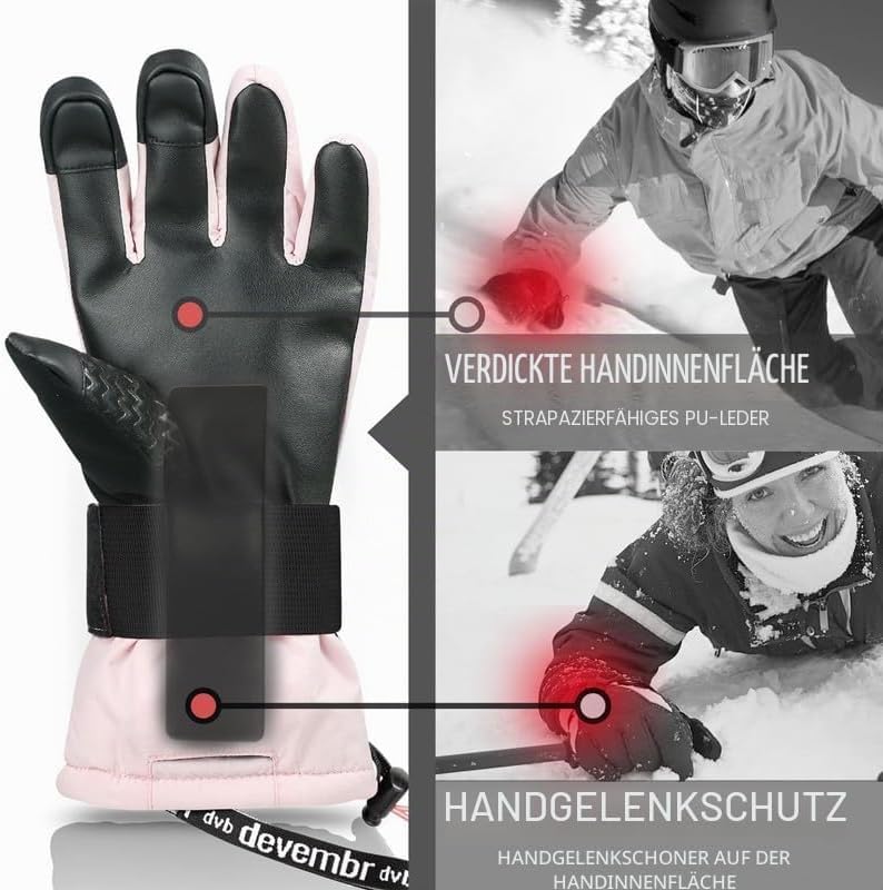 devembr Skihandschuhe mit Handgelenkschützern, Warme Snowboardhandschuhe für Herren und Damen