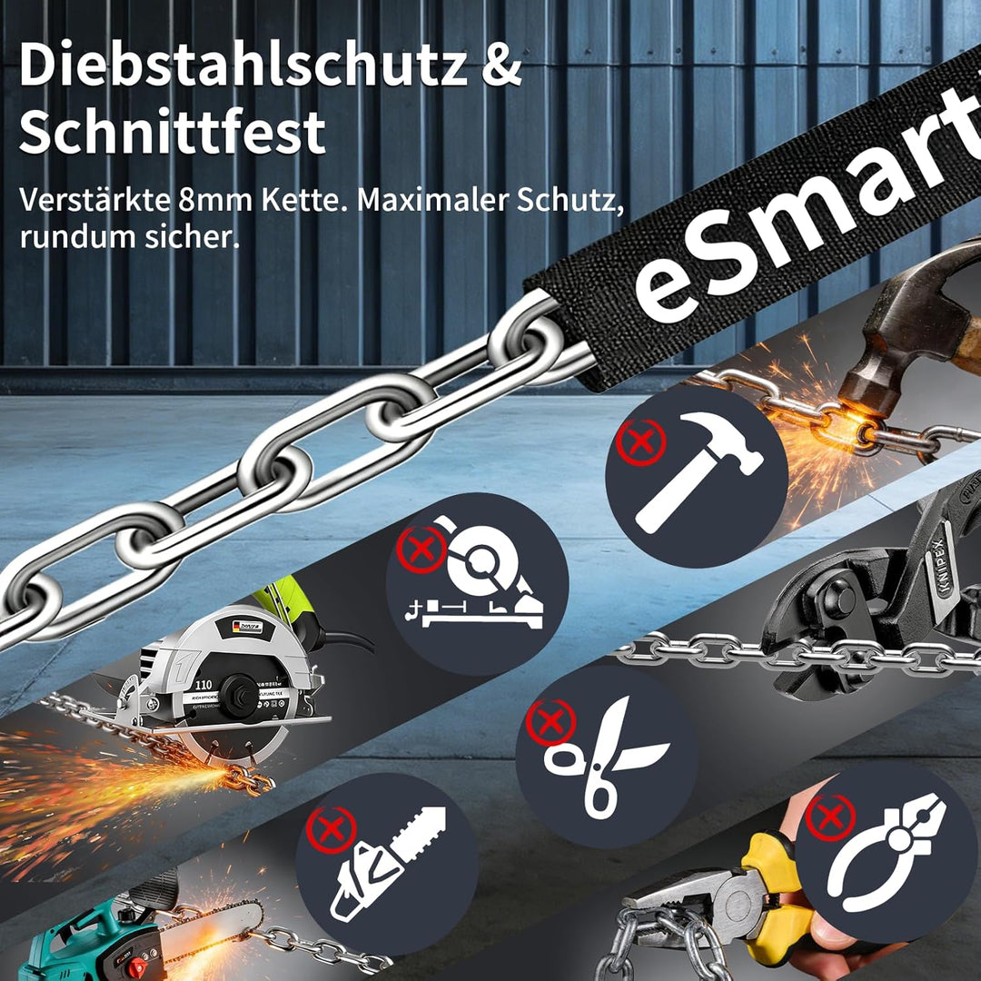 Eseesmart Fahrradschloss Fingerabdruck mit Schlüssel, 8mm 1000mm Lange Kettenschloss Fahrradschloss