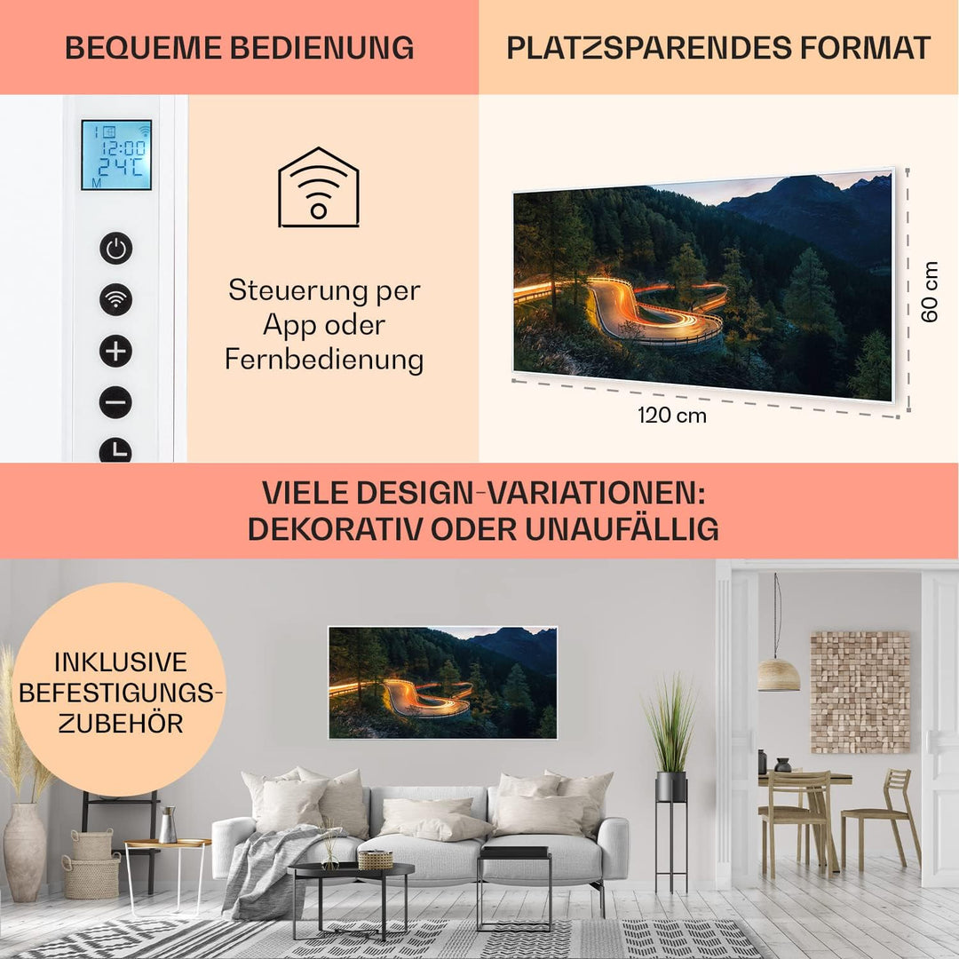 Klarstein Air Art Smart Infrarotheizung, Infrarot Heizung mit IoT/WiFi App-Steuerung, Erkennung Offe