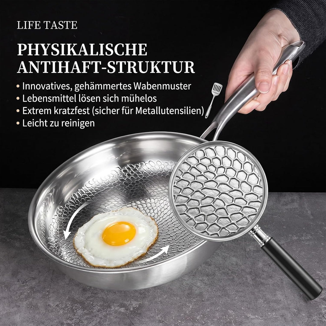 Titan Pfanne, Titan Bratpfanne, 28 CM Titanium Pfanne Unbeschichtet,Titanium Hammered Pan Pro mit De