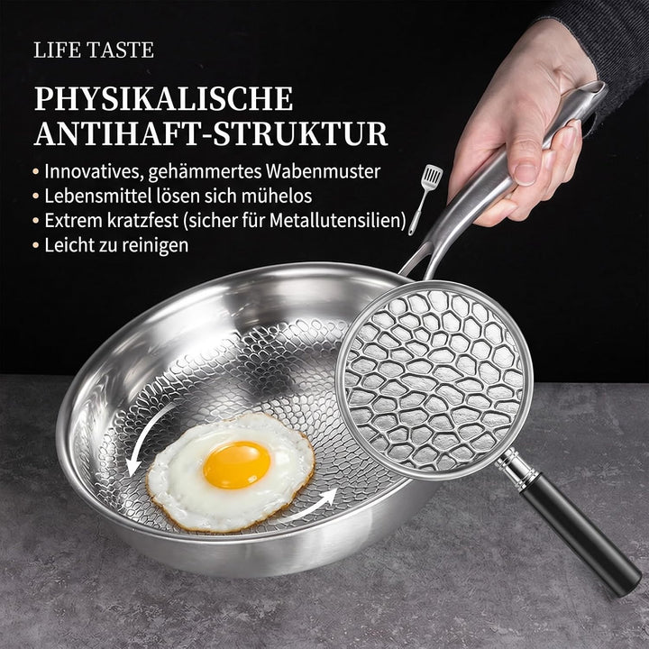Titan Pfanne, Titan Bratpfanne, 28 CM Titanium Pfanne Unbeschichtet,Titanium Hammered Pan Pro mit De