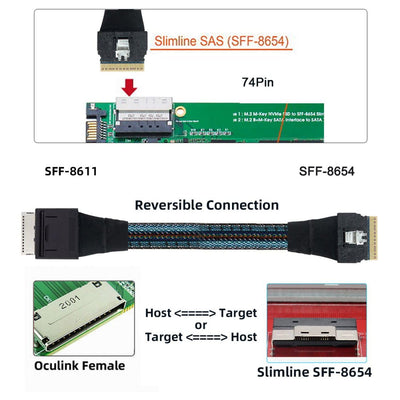 chenyang SFF-8611 8i auf SFF-8654 8i 8x Oculink PCIe PCI-Express Slimline SSD Daten Aktives Kabel 50