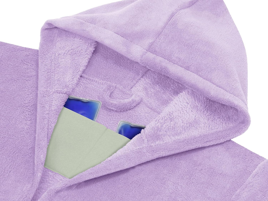 Emily´s Check Kuschelfleece Therapie Bademantel mit Kapuze und Innentaschen 1582.2293 L flieder, L f