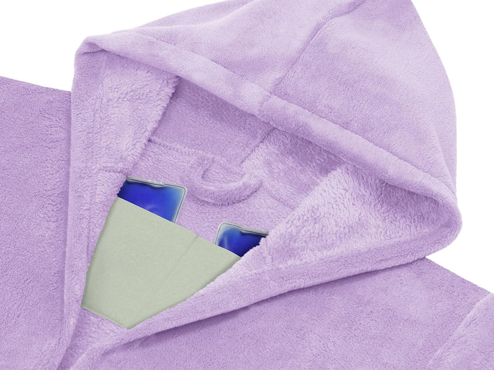 Emily´s Check Kuschelfleece Therapie Bademantel mit Kapuze und Innentaschen 1582.2293 L flieder, L f