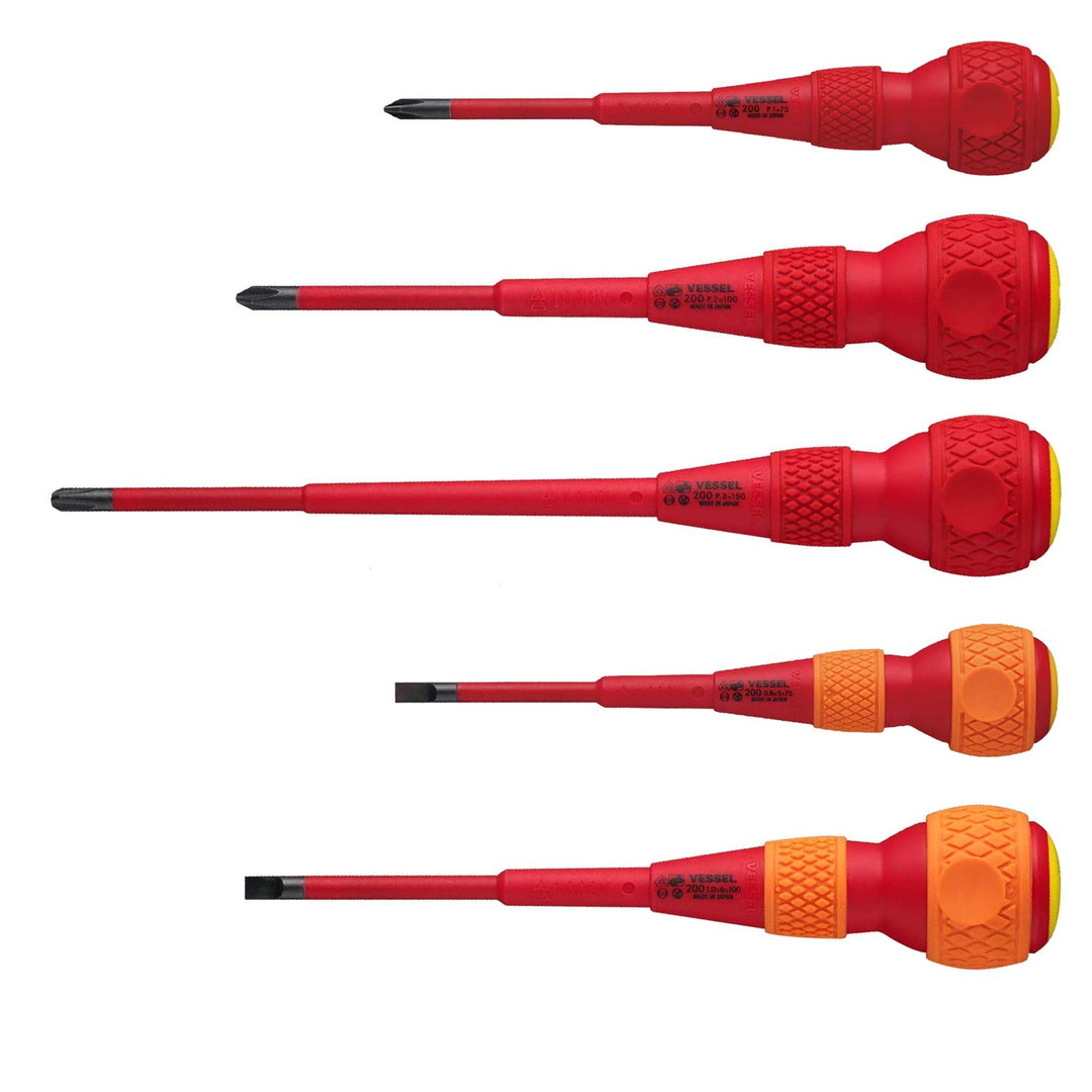 Schraubendreher BALL GRIP VDE (isoliert) Kreuz/Flach, 5 Stück