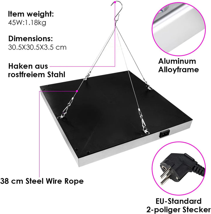 Cecaylie 2x45W LED Pflanzenlampe Vollspektrum, LED Grow Light Pflanzenlicht Led Grow Lamp, 225PCS LE