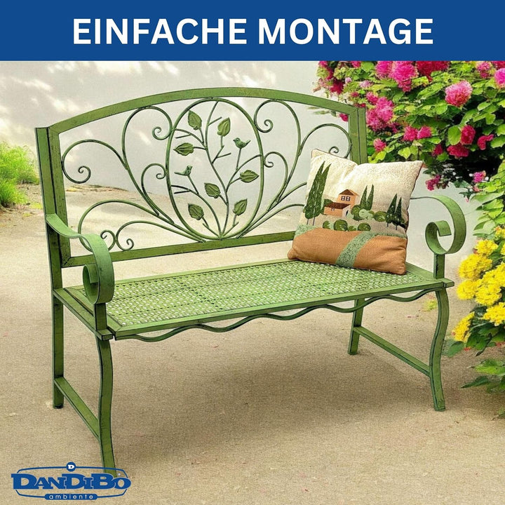 DanDiBo Gartenbank Rossa Wetterfest 2 Sitzer Metall Grün 110 cm 96593 Sitzbank Eisen Bank Garten Ant