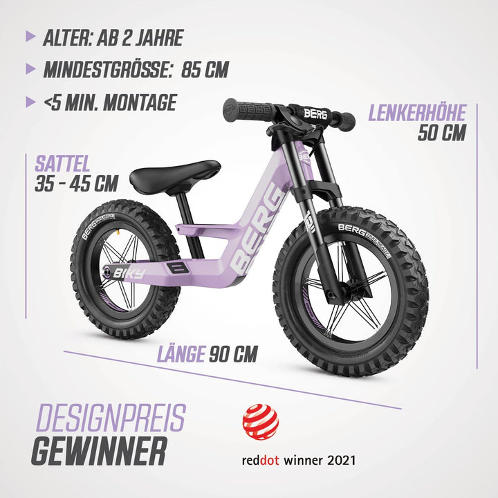 BERG Biky Cross Laufrad | ab 2 Jahren | 12 Zoll | Kinder Laufrad mit Handbremse | Luftreifen | Höhen