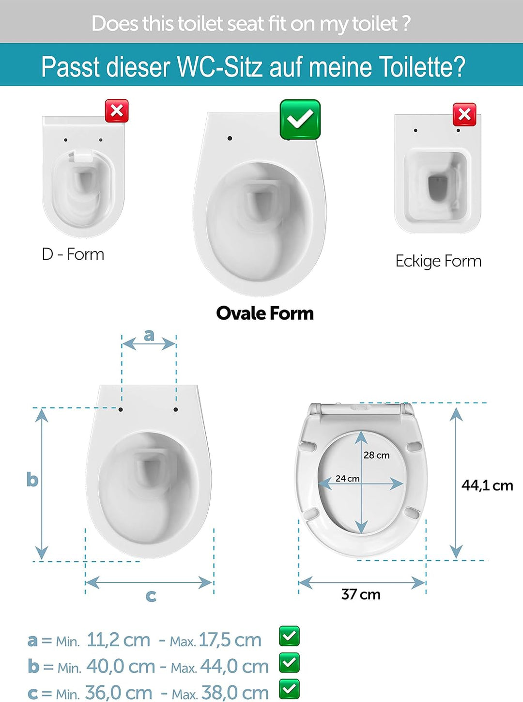 Aqua Bagno | Flacher Toilettendeckel &amp; WC-Sitz mit Absenkautomatik, abnehmbarer Klodeckel O-Form, Un