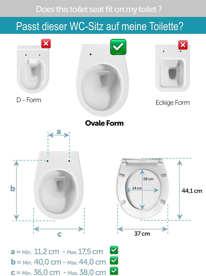 Aqua Bagno | Flacher Toilettendeckel &amp; WC-Sitz mit Absenkautomatik, abnehmbarer Klodeckel O-Form, Un
