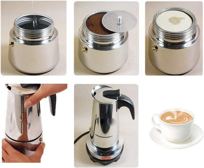 Ymiko 450ml Edelstahl Elektrokochherd Moka Herstellungskanne Espressotassenmaschine Heizungsset EU-S