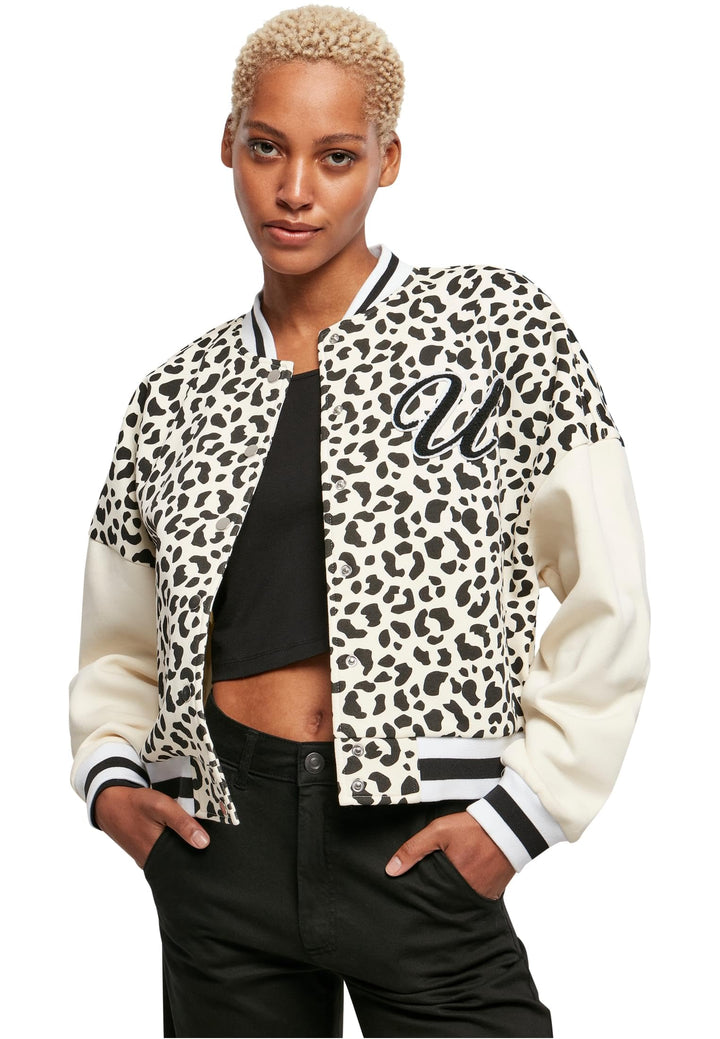 Urban Classics Damen Ladies AOP Oversized College Sweat Jacket XL Whitesandleo/Whitesand, XL Whitesa
