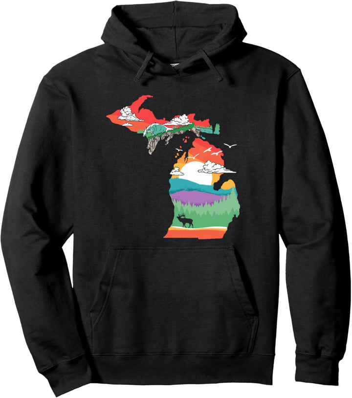 Michigan Outside Vintage Nature Illustration Retro Graphic Pullover Hoodie