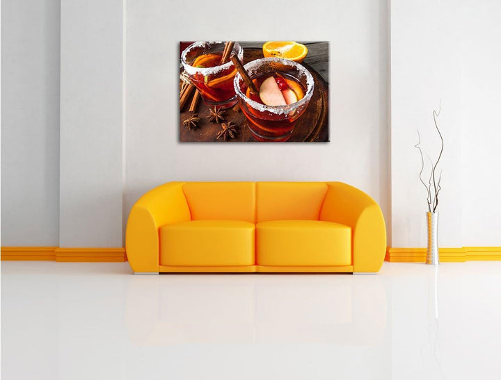 eine winterliche Bowle, Format: 100x70 auf Leinwand, XXL riesige Bilder fertig gerahmt mit Keilrahme