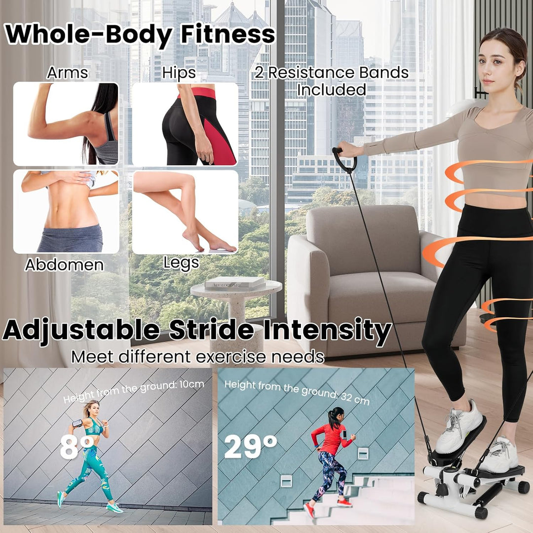 KOMFOTTEU Mini Stepper tragbar, Swing Stepper höhenverstellbar mit Widerstandsbändern, LCD-Bildschir