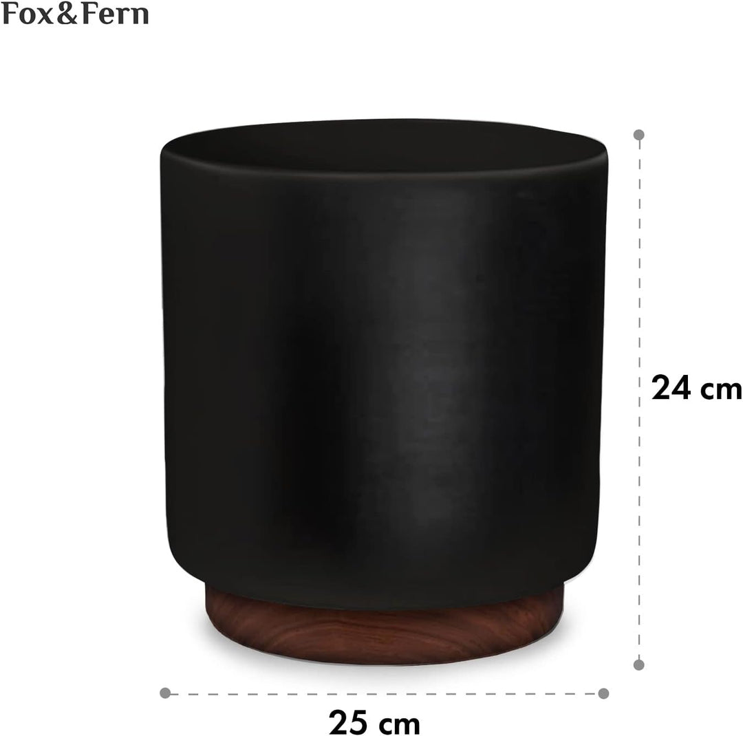 Fox&Fern Übertopf M mit Holzsockel - Blumentopf Gross inkl. Wasserabfluss - Blumentopf hoch 28cm - Ü