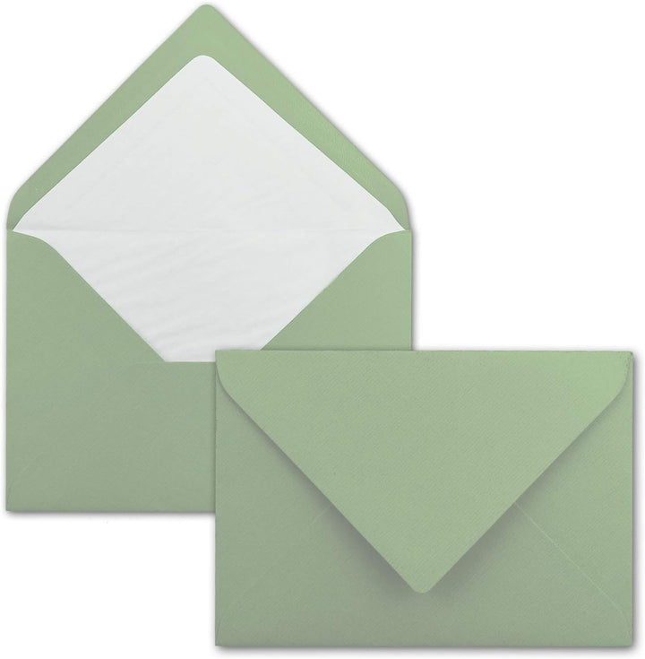 75 x Kartenpaket mit gefütterten Brief-Umschlägen und Einleger - gerippt - DIN A6/C6 - Olive-Grün -