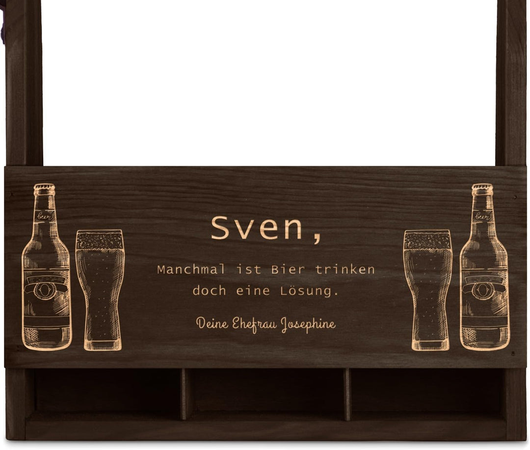 Maverton Bierträger für 6 Flaschen 0,5L + Gravur - Männerhandtasche mit Flaschenöffner - Grösse: 25x