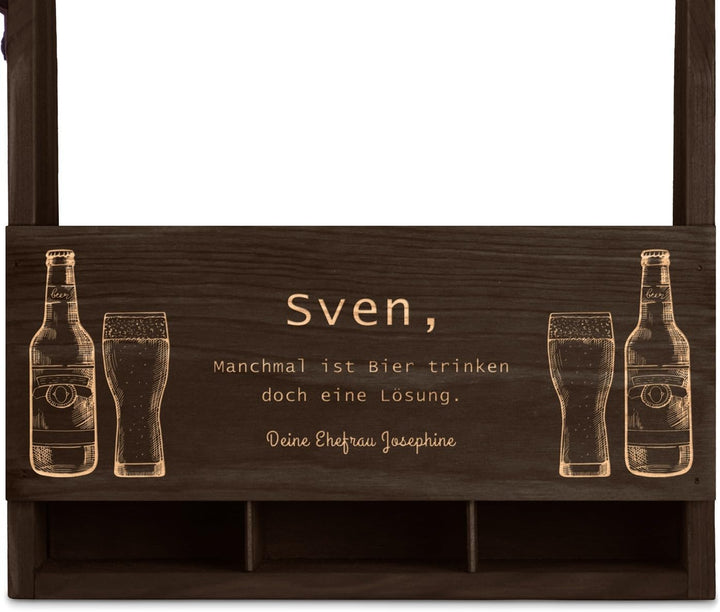 Maverton Bierträger für 6 Flaschen 0,5L + Gravur - Männerhandtasche mit Flaschenöffner - Grösse: 25x