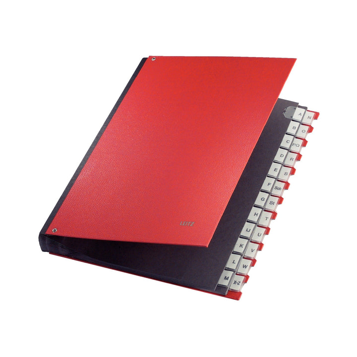 Leitz Pultordner (A4, 24 Fächer, 24 Plastik-Buchstaben-Taben, Kunststoff) Rot 24 Fächer Rot Single,