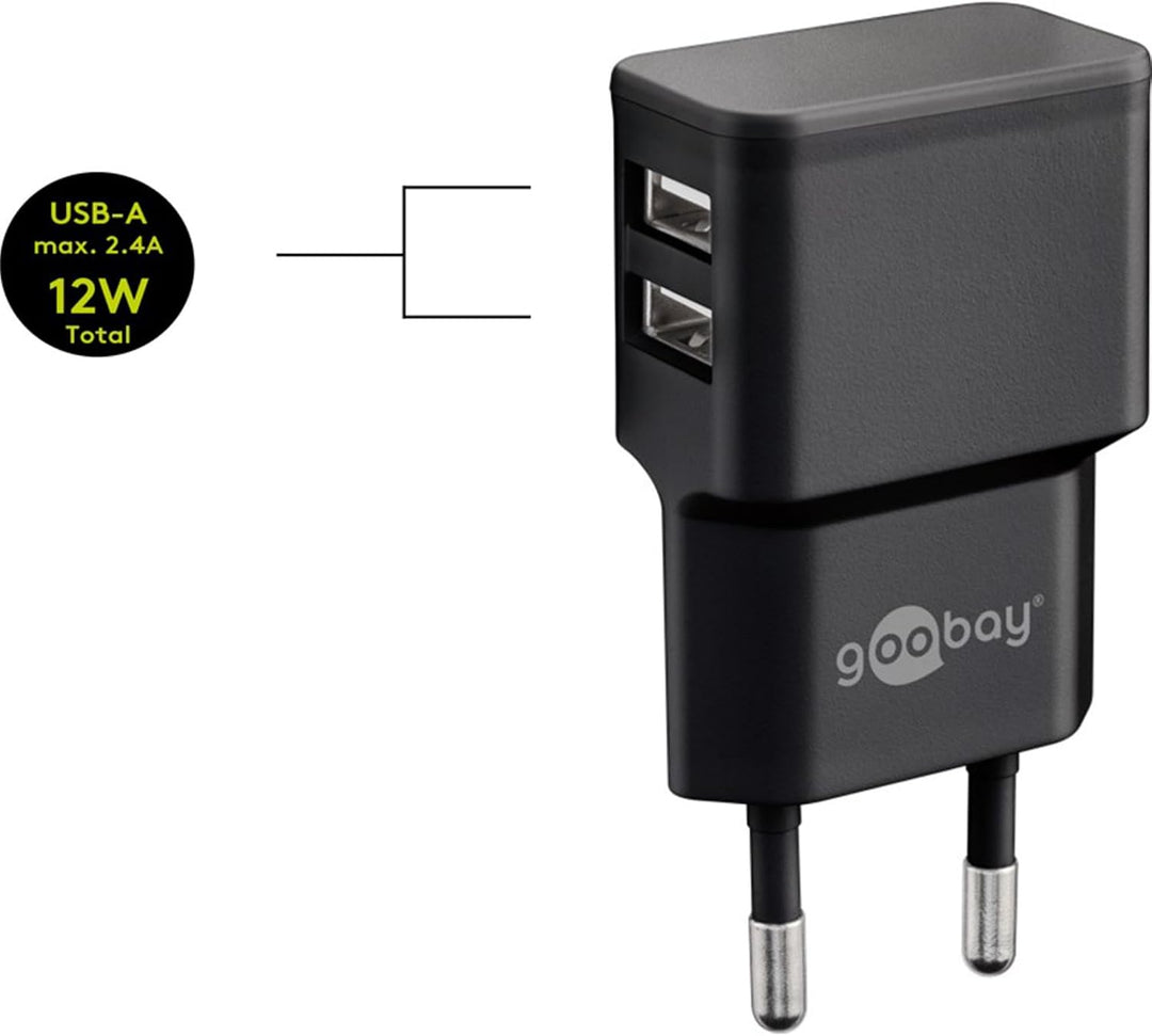 goobay 44995 USB Netzteil + Ladekabel Set / 2 Port Adapter für Steckdose 2,4 A (12W) USB-Netzteil mi
