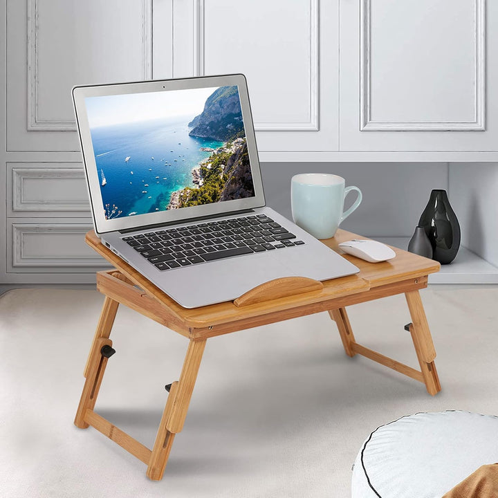 Faltbarer Laptop-Tisch, Klappbarer Betttisch, Computertablett mit Bambus-Schublade, Verstellbar (Sti