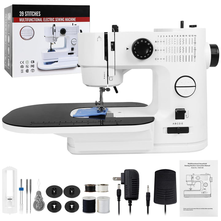 Nähmaschine für Anfänger mit Anschiebetisch, Qoosea 39 Stiche Klein Nähmaschine Kinder Portable Mini