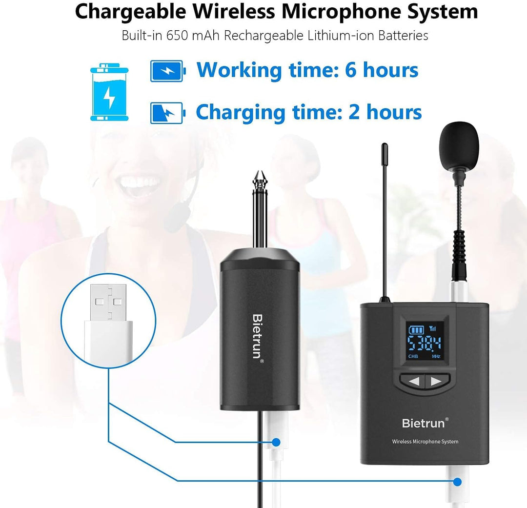 UHF Wireless Lavalier Lapel Microphone System, Kabelloses Lavalier-Mikrofon, Headset Mic, Interview