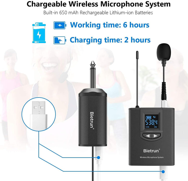 UHF Wireless Lavalier Lapel Microphone System, Kabelloses Lavalier-Mikrofon, Headset Mic, Interview
