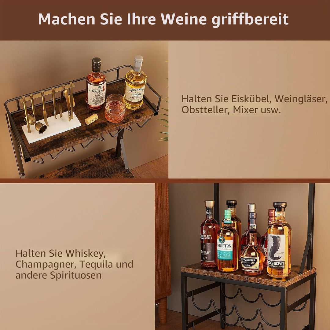 Nuovoware 3 Ebenen Schnapsschrank mit Weinregal, Freistehender Schnapsständer 8 Flaschen für Bar, Vi