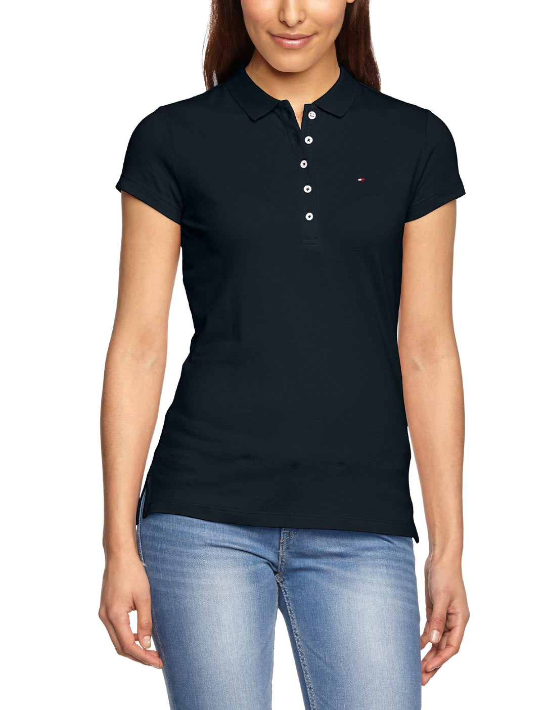 Tommy Hilfiger Damen Poloshirt Kurzarm Heritage Slim Fit, Blau (Midnight)