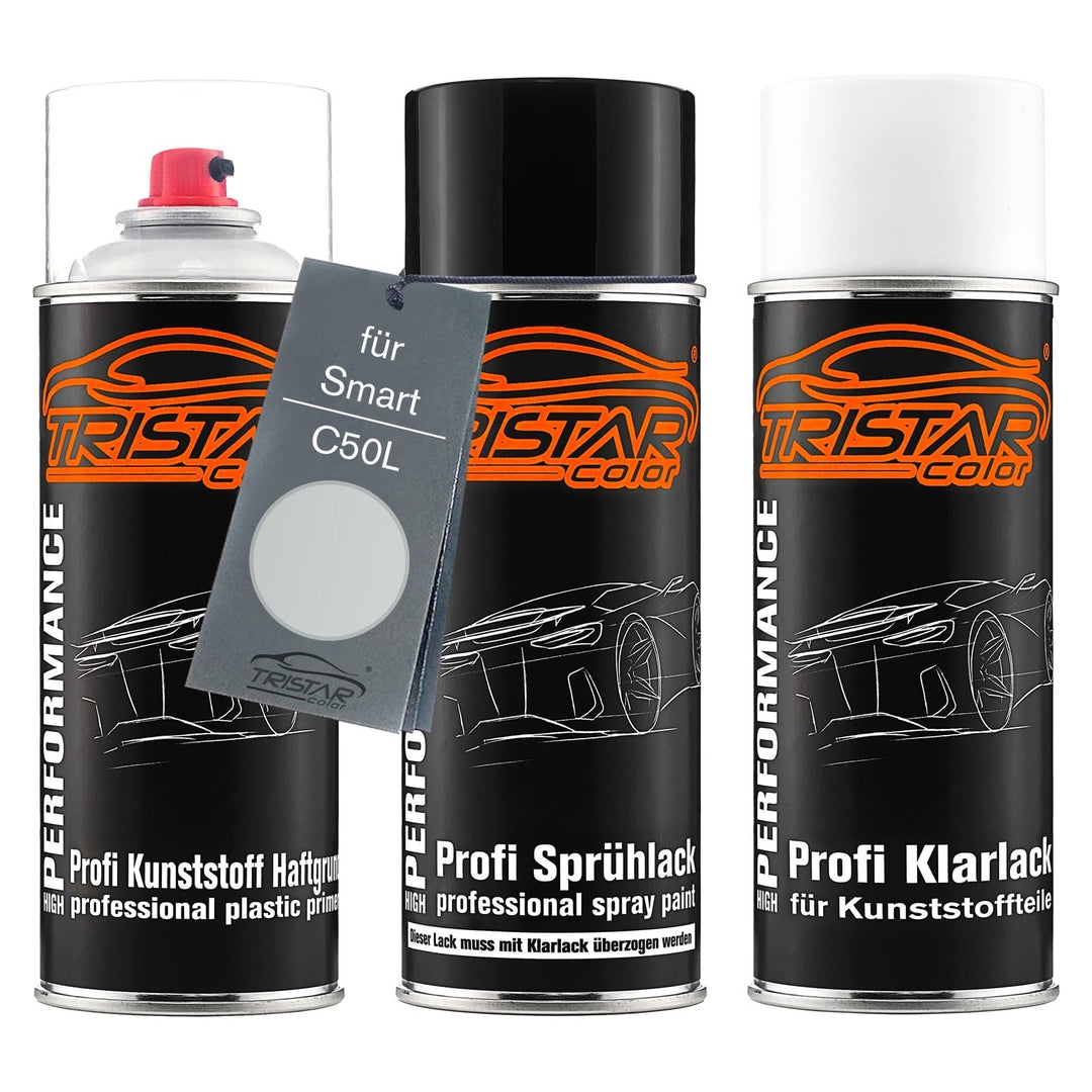 TRISTARcolor Autolack Spray Kunststoff für Smart C50L River Silver Metallic | Sprühdosen-Set für Sto