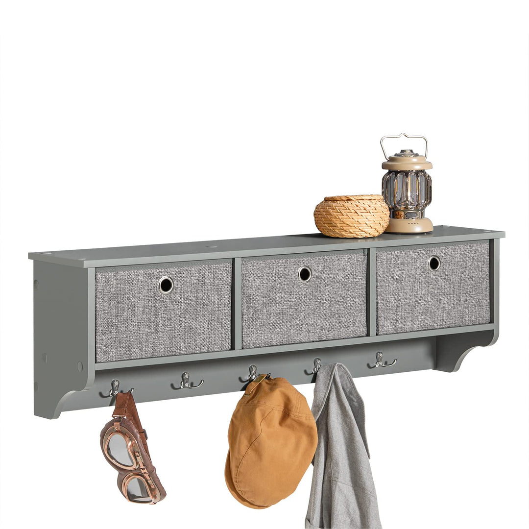 SoBuy FRG282-HG Wandgarderobe Flurgarderobe Kleiderhaken Hängeregal mit 3 Körben und 5 Haken Gardero