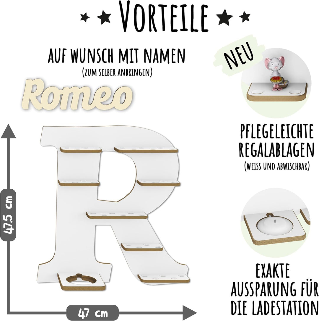 Regal Buchstabe für Toniebox, Wandregal für Tonie Figuren, personalisiert mit Name, Aufbewahrung für