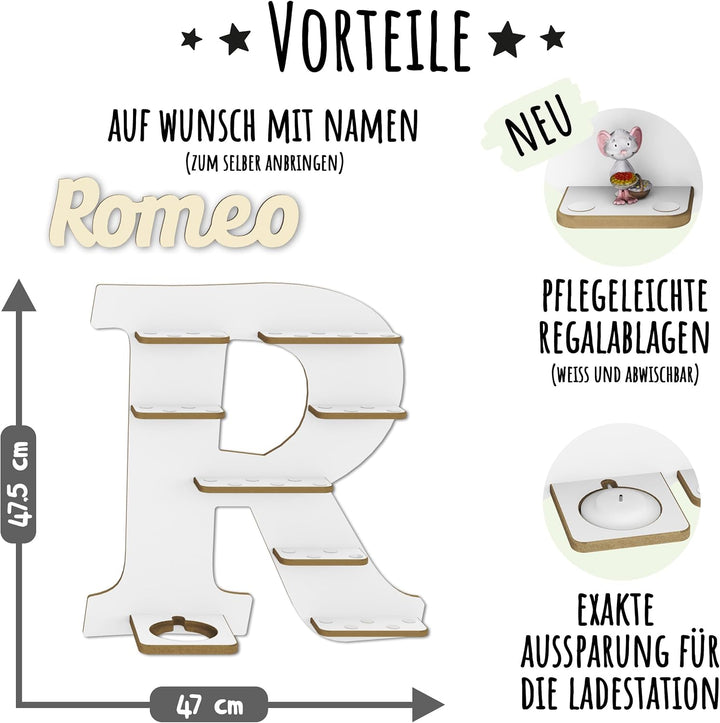 Regal Buchstabe für Toniebox, Wandregal für Tonie Figuren, personalisiert mit Name, Aufbewahrung für