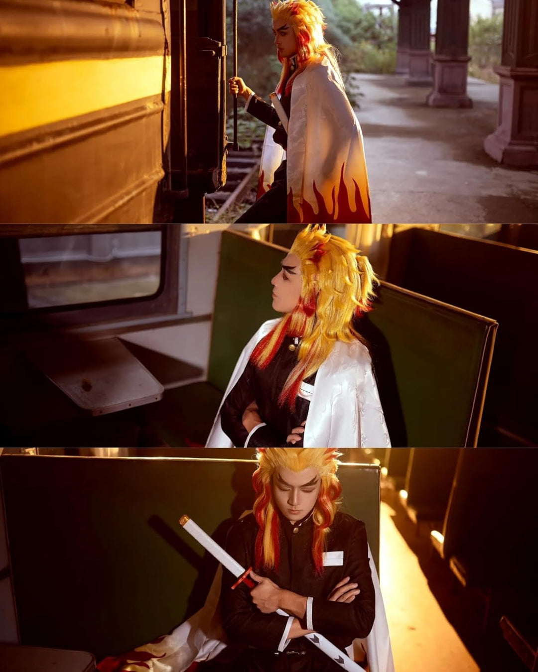 FCCAM Agatsuma Zenitsu Cosplay Kimono Vollständiger Satz Anime Zenitsu Cosplay Kostüm Erwachsene Ren