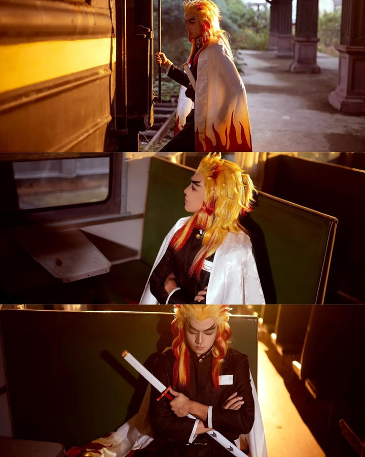 FCCAM Agatsuma Zenitsu Cosplay Kimono Vollständiger Satz Anime Zenitsu Cosplay Kostüm Erwachsene Ren