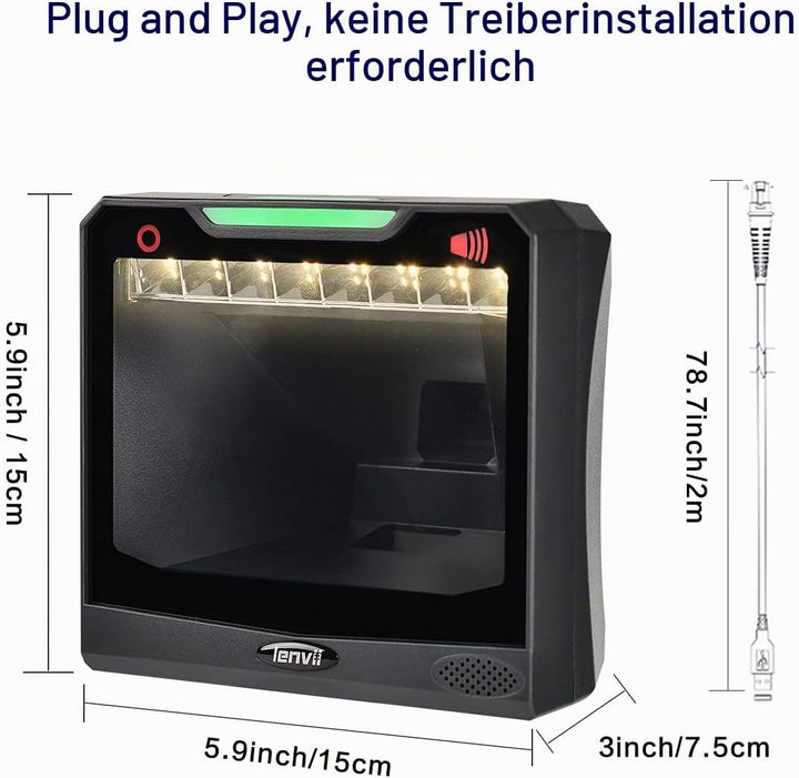 LENVII 1D 2D QR Desktop Barcode Scanner,Omnidirektionaler freihändiger USB qr code lesegerät,Barcode