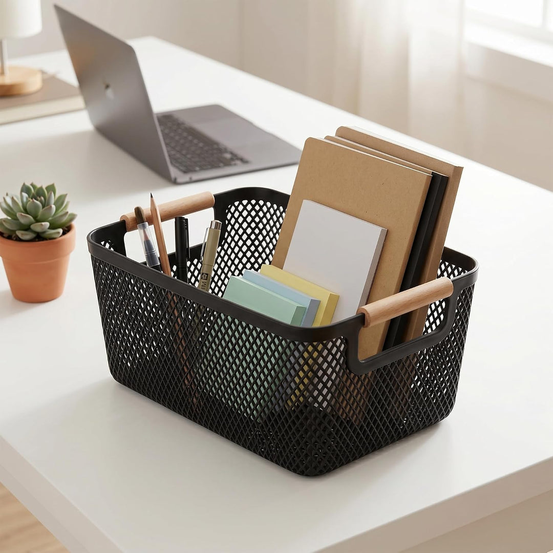 6 Stück Aufbewahrungskorb Set, 26,5 x 18,4 x 12cm und 30,5 x 20,4 x 14,2cm Schwarz Boxen Aufbewahrun