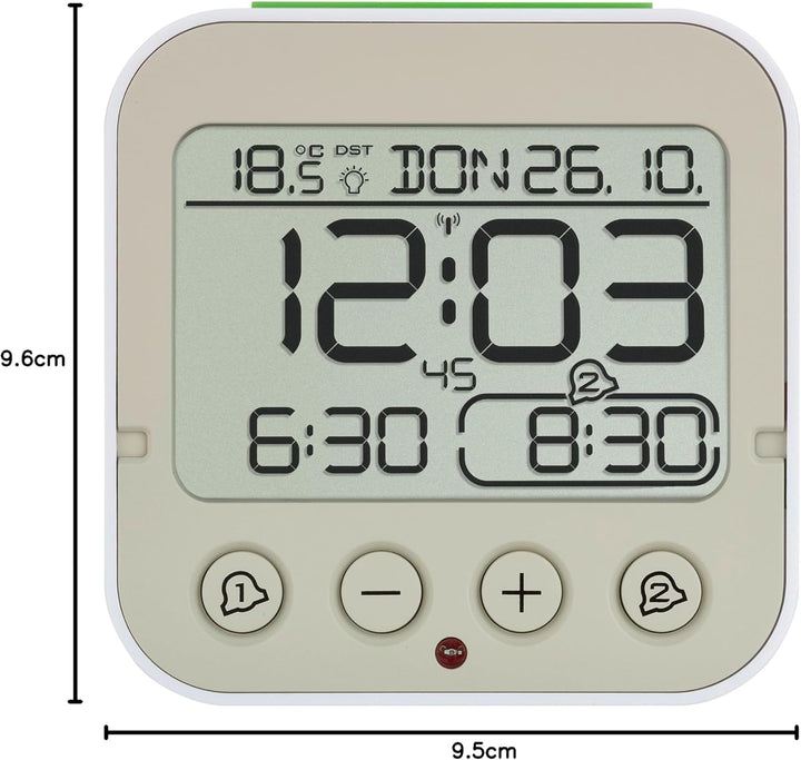 TFA Dostmann Funk Wecker Bingo 2.0, digital, mit Temperaturanzeige, 2 Weckzeiten, batteriebetrieben,