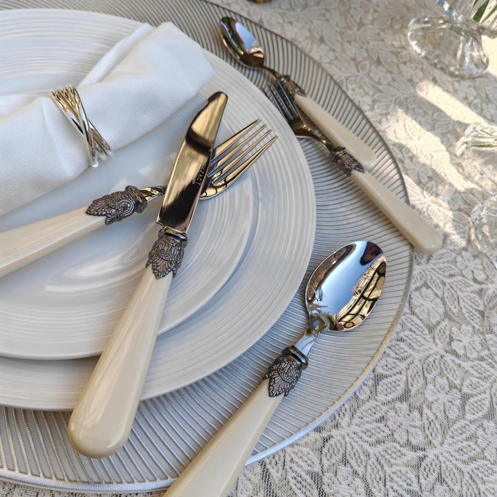 EXZACT Besteck 16 Stück Creme, Edelstahl mit detaillierten Griff, traditionelle, elegante, Vintage S