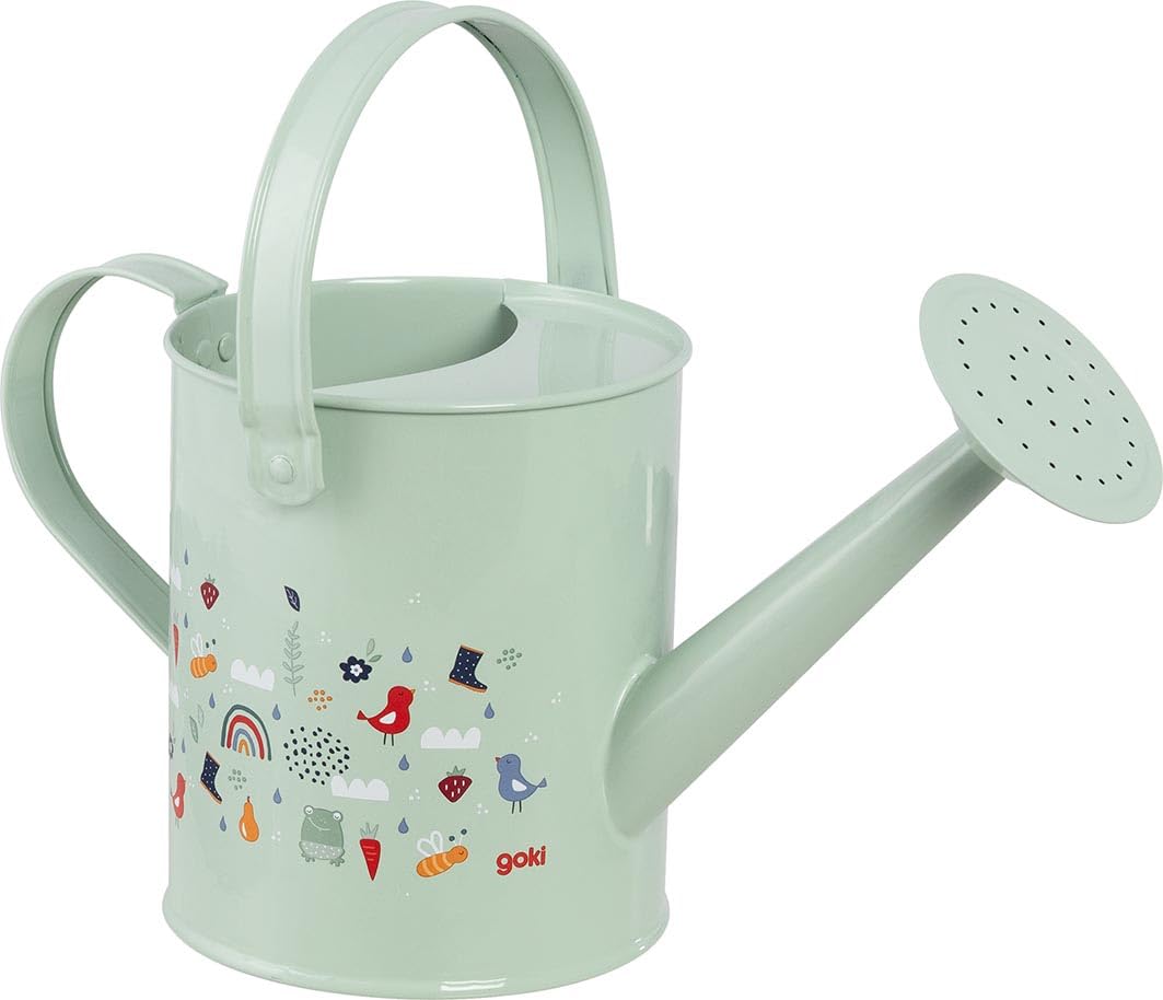 goki 63865 - Giesskanne Frühling aus Metall für Kinder – Farbenfrohes Gartenwerkzeug für kleine Gärt
